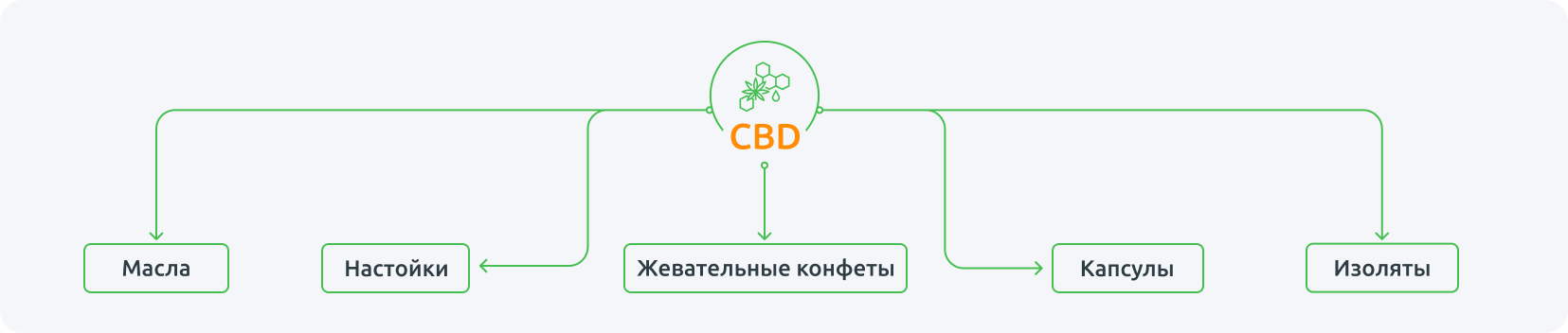 CBD - Масла, Настойки, Жевательные конфеты, Капсулы, Изоляты