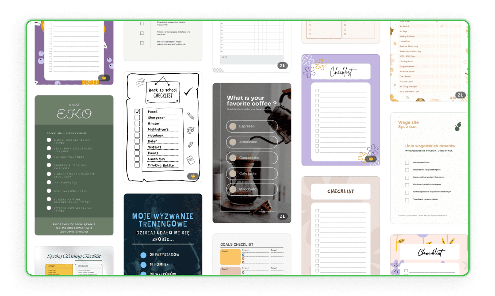 Canva offers a long list of checklist templates to choose from