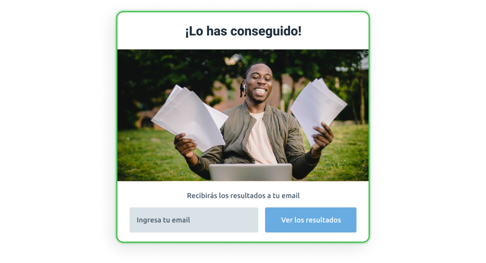 Un email es requerido para acceder a los resultados del quiz