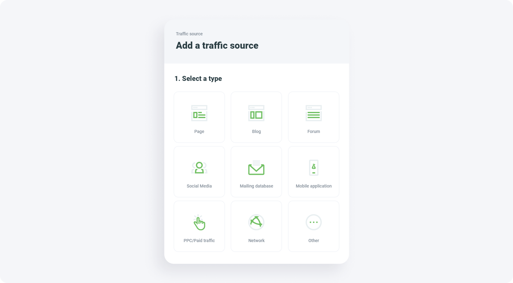Add a traffic source, select a type of promotion