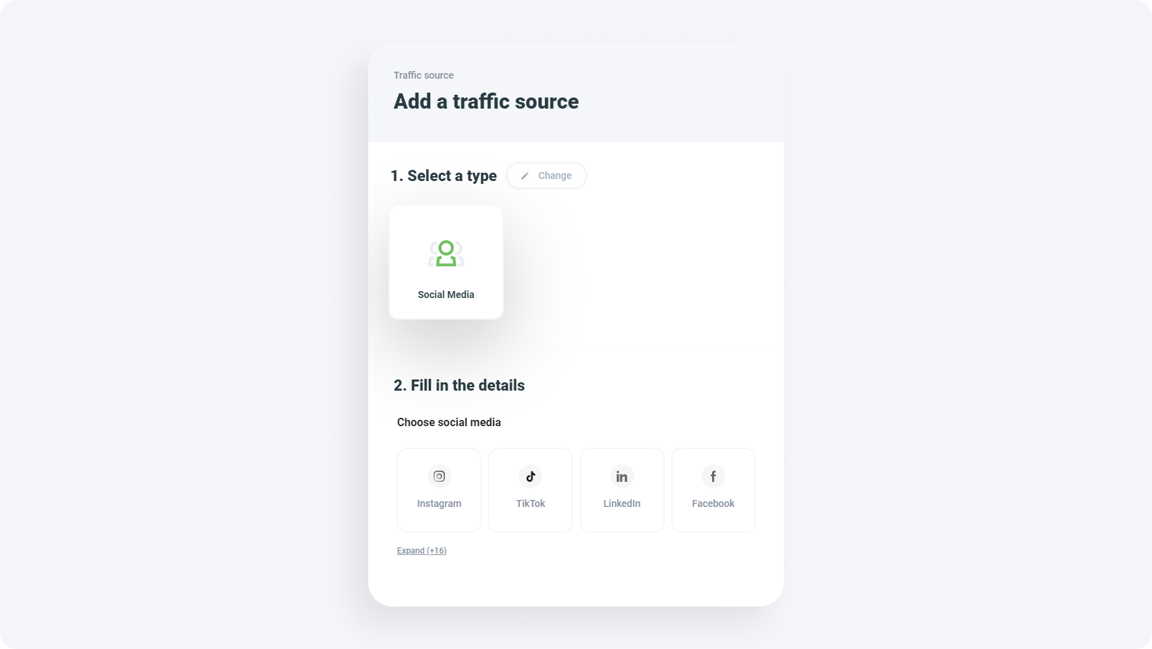 Add a traffic source, select a type and fill in the details