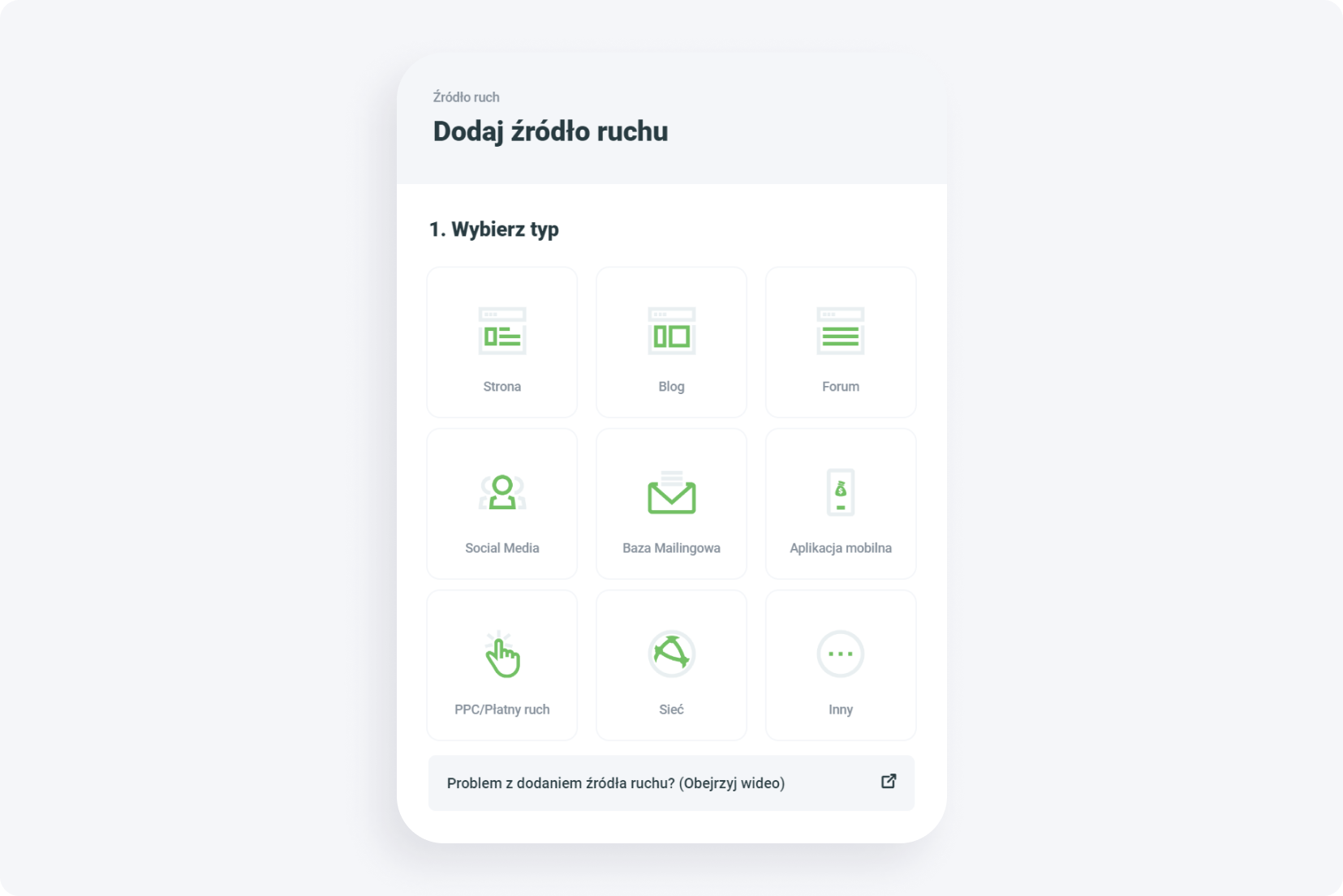 Dodaj źródło ruchu, wybierz rodzaj i uzupełnij szczegóły