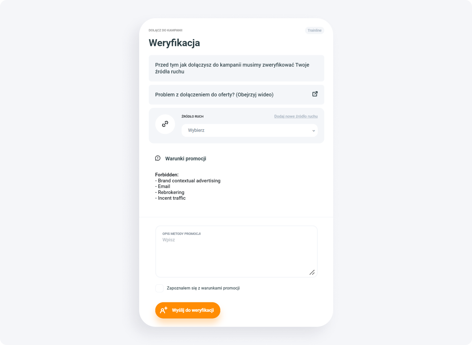 Powiadomienie o zaakceptowaniu do promocji programu afiliacyjnego