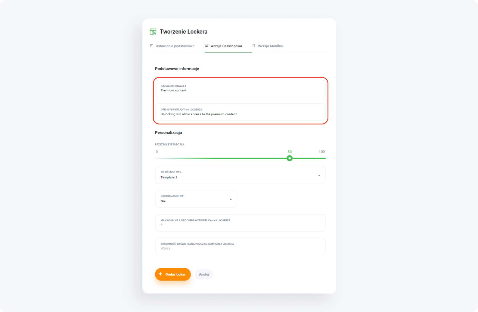 jak skonfigurować locker?