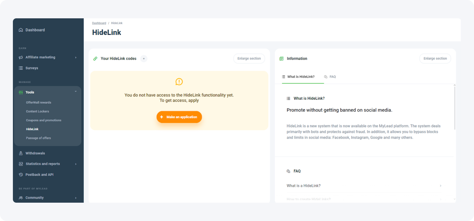HideLinks on MyLead - creation