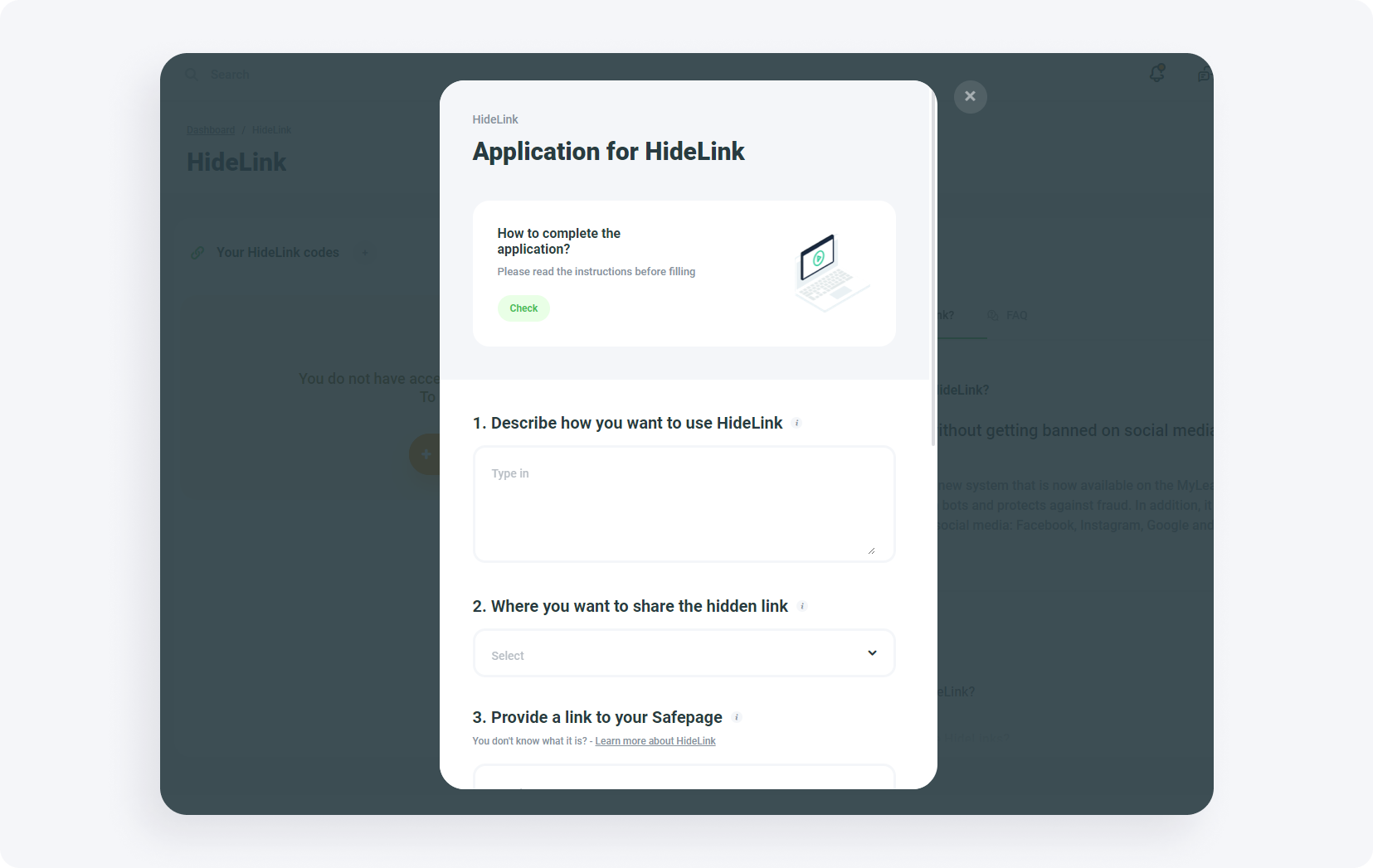 aplication for hidelink
