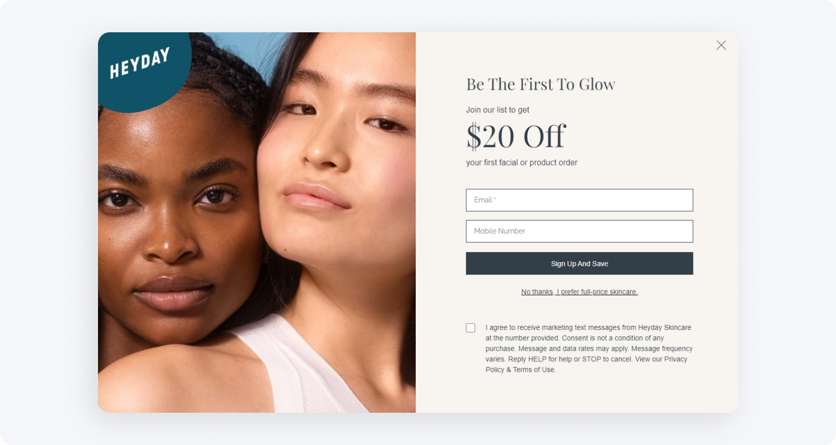 An example of a pop-up window with an offer to send an email newsletter
