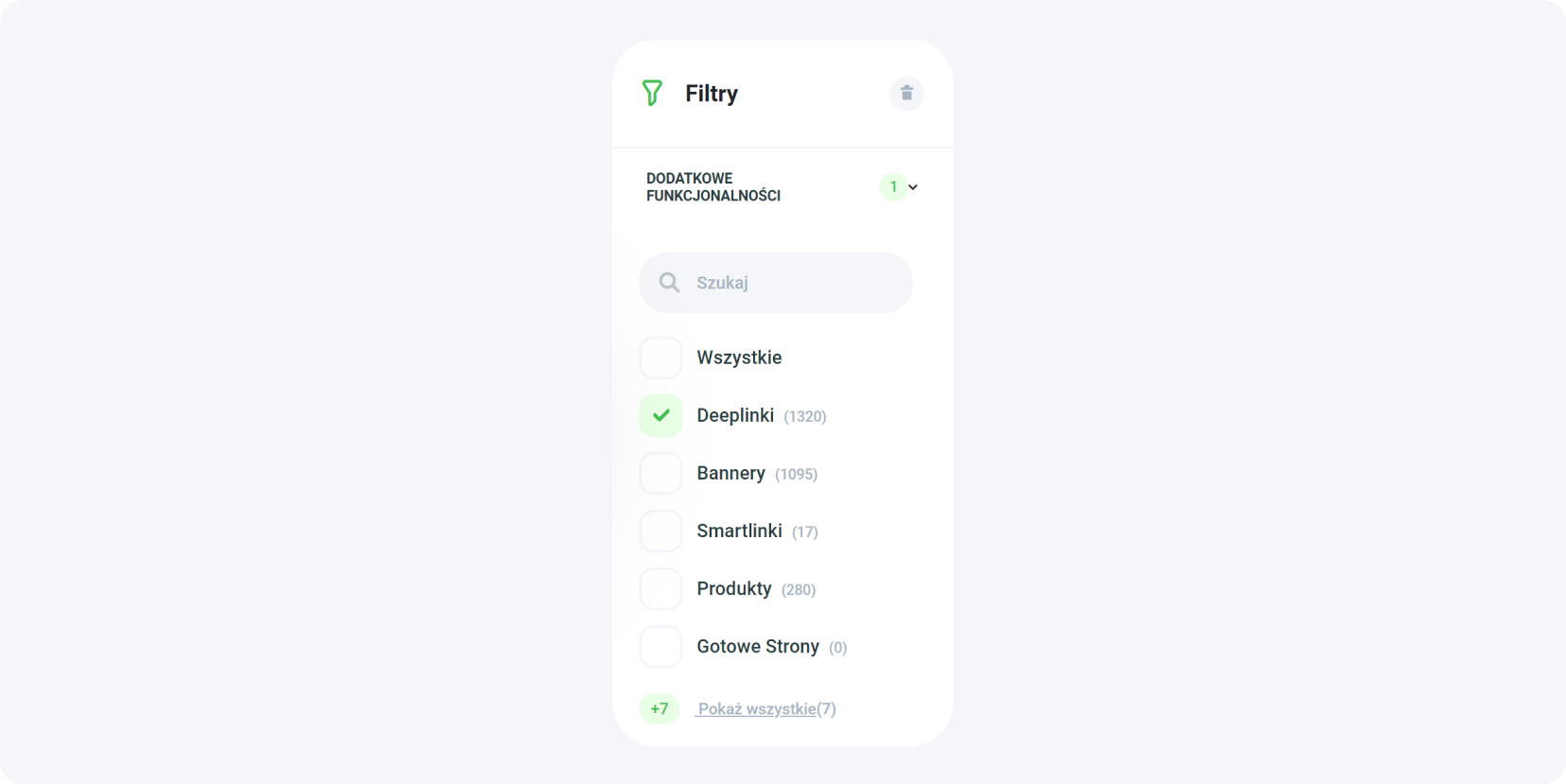Wybór filtra deep link