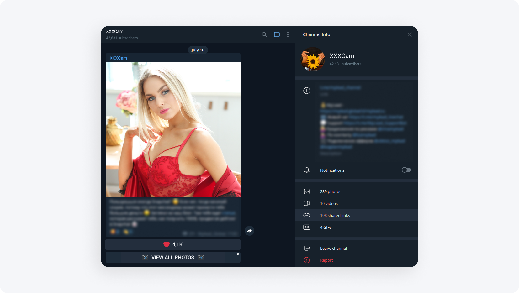 reklama dla dorosłych w Telegramie