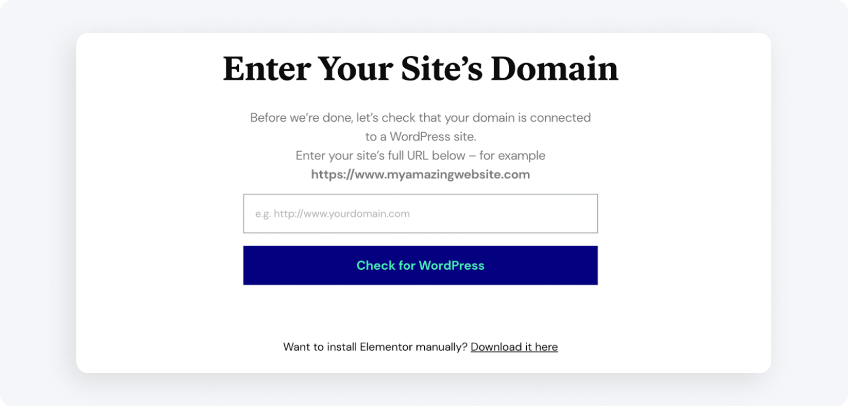 Elementor. Укажи доменное имя.