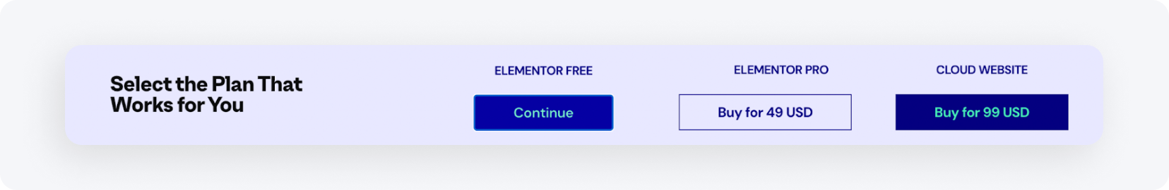 Elementor. Версии Elementor на выбор.