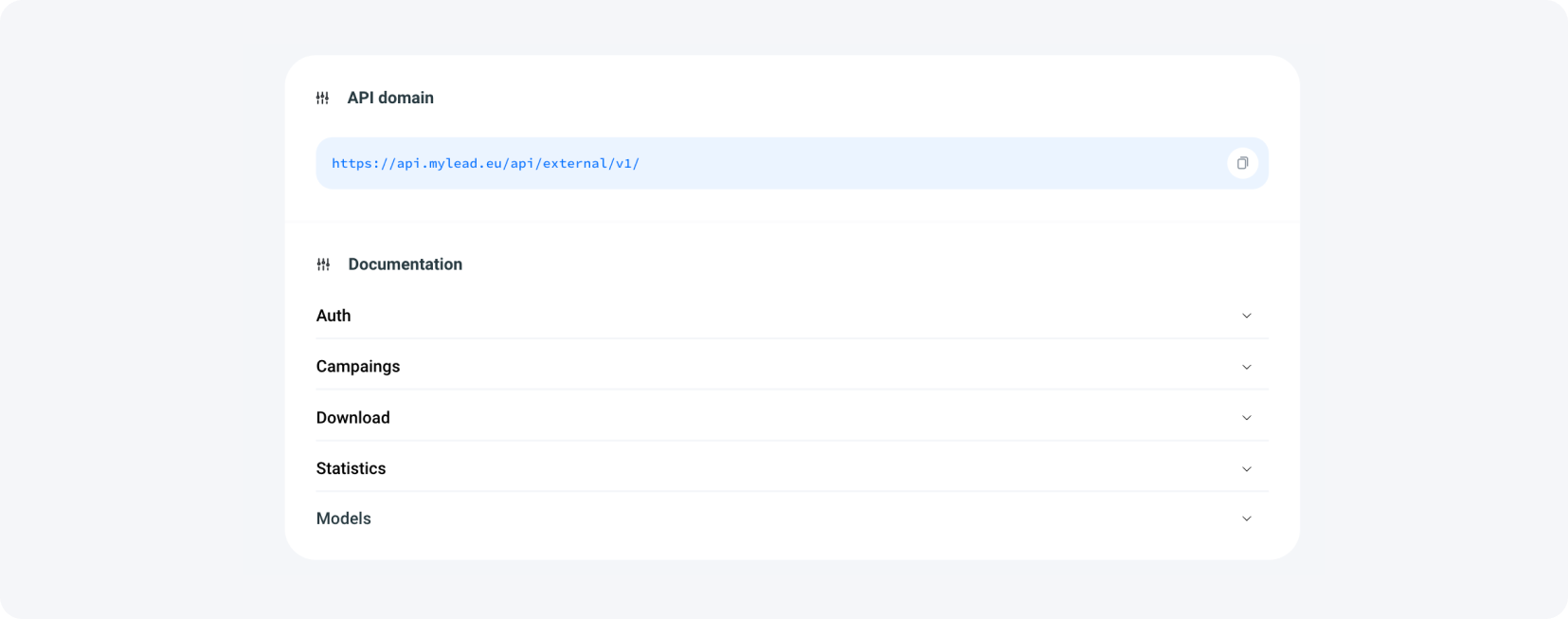 MyLead предоставляет документацию по интеграции API. Ты найдешь ее в панели управления.