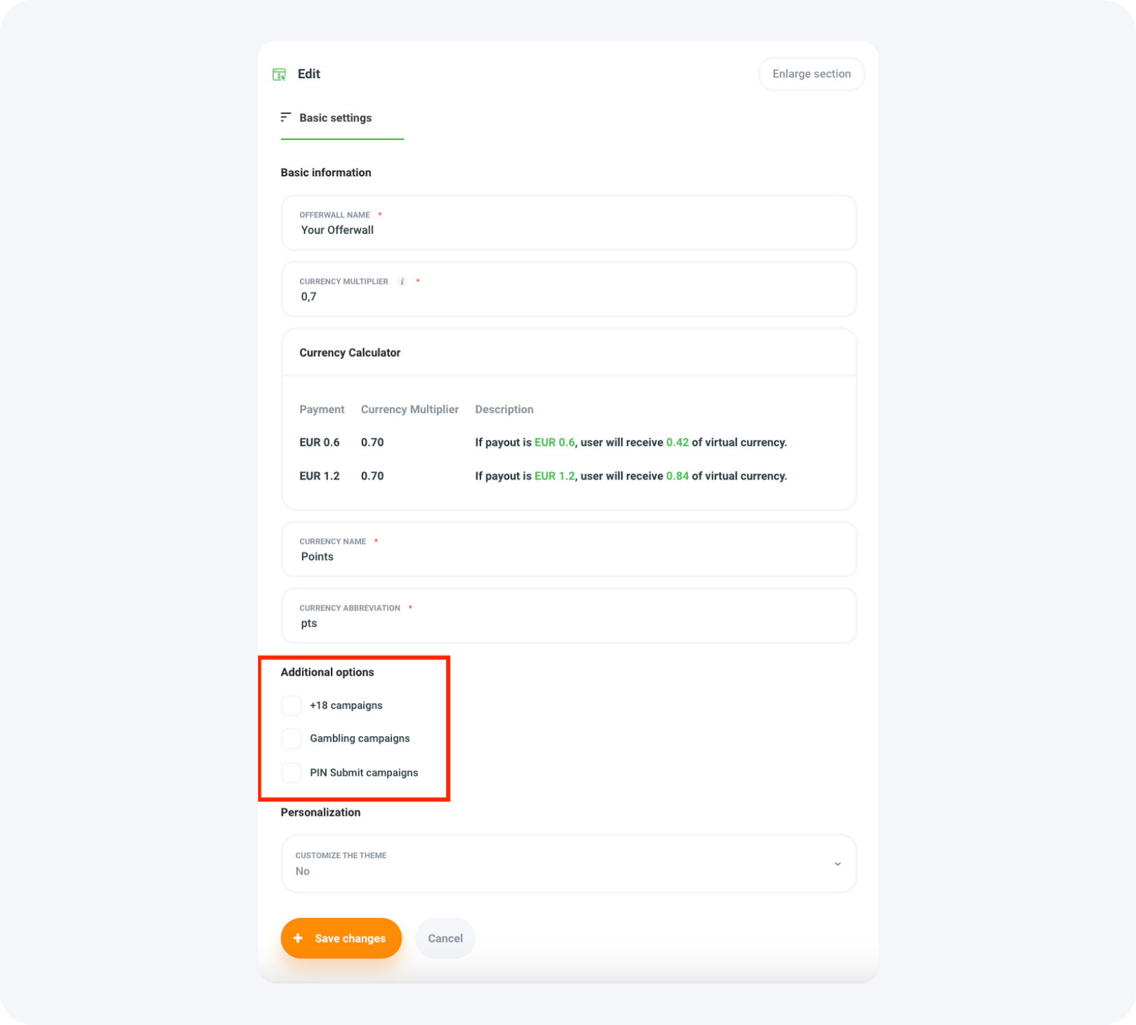 Option to display adult, gambling, or PIN Submit campaigns.