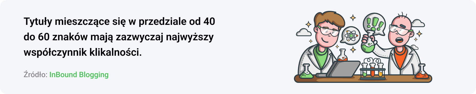 Zgodnie z badaniami InBound Blogging, tytuły o długości od 40 do 60 znaków mają najwyższe wskaźniki klikalności.