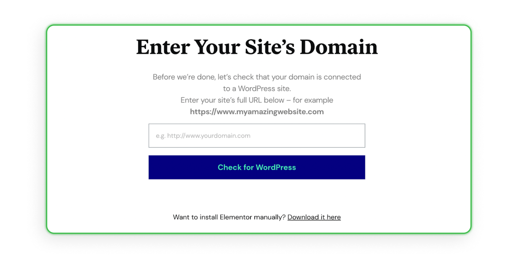 Elementor. Enter your domain name.