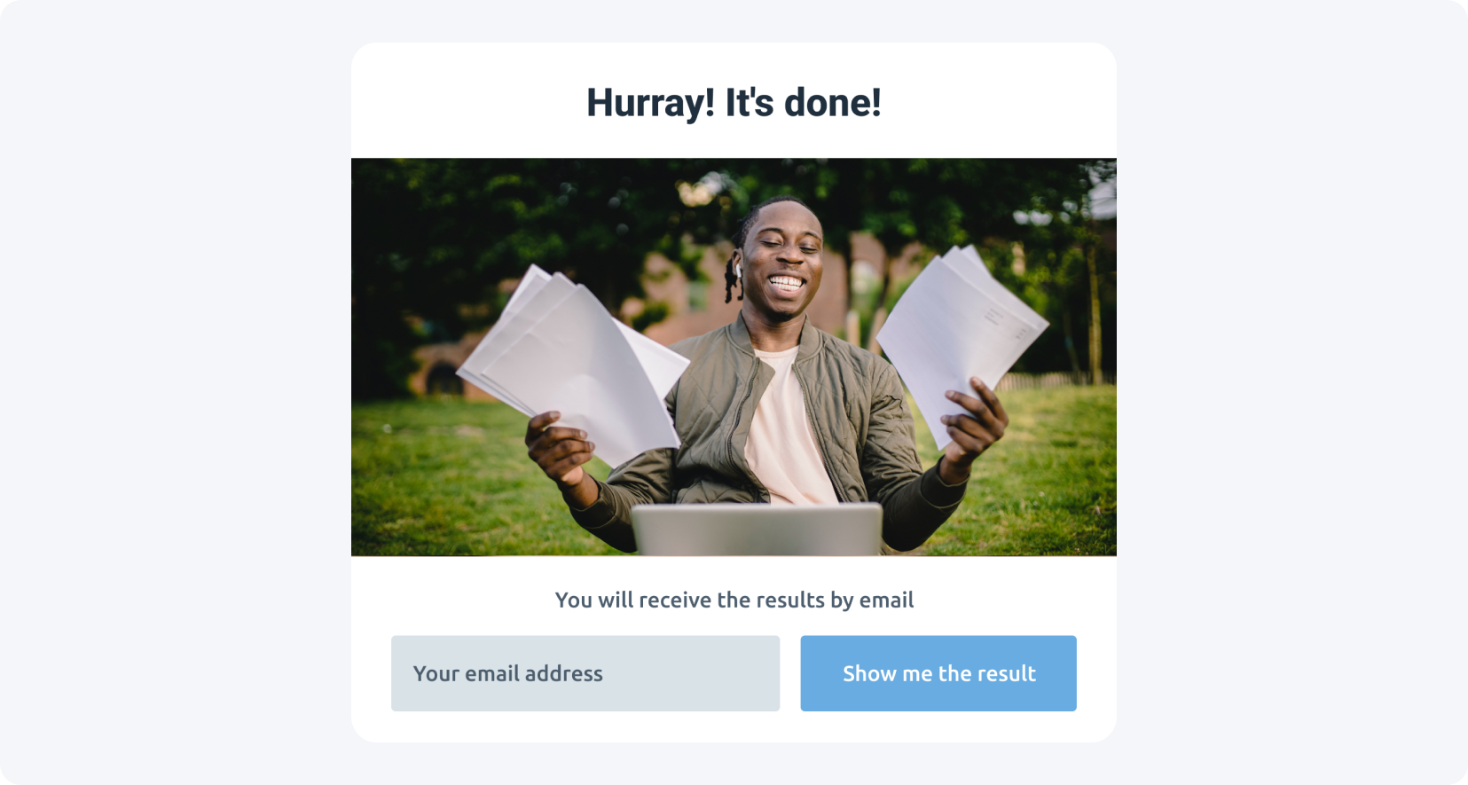 An email is required to access the results of the quiz