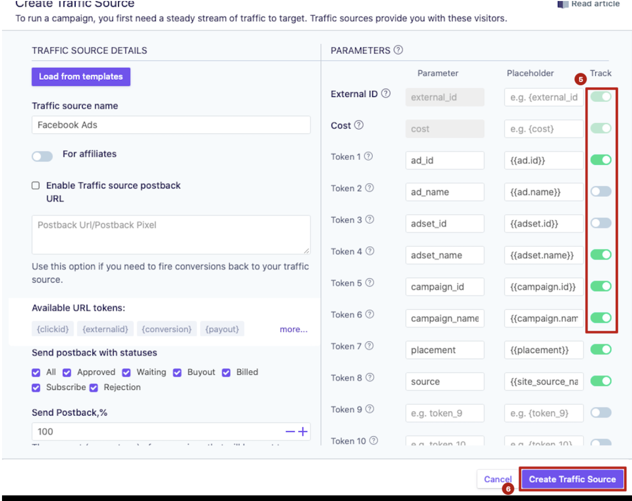 Traffic source parameters