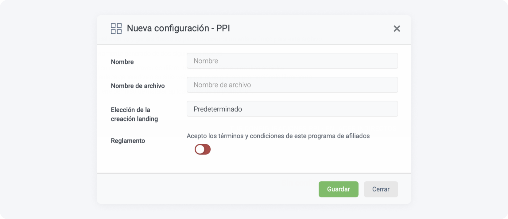 Vista previa de la configuración del programa PPI