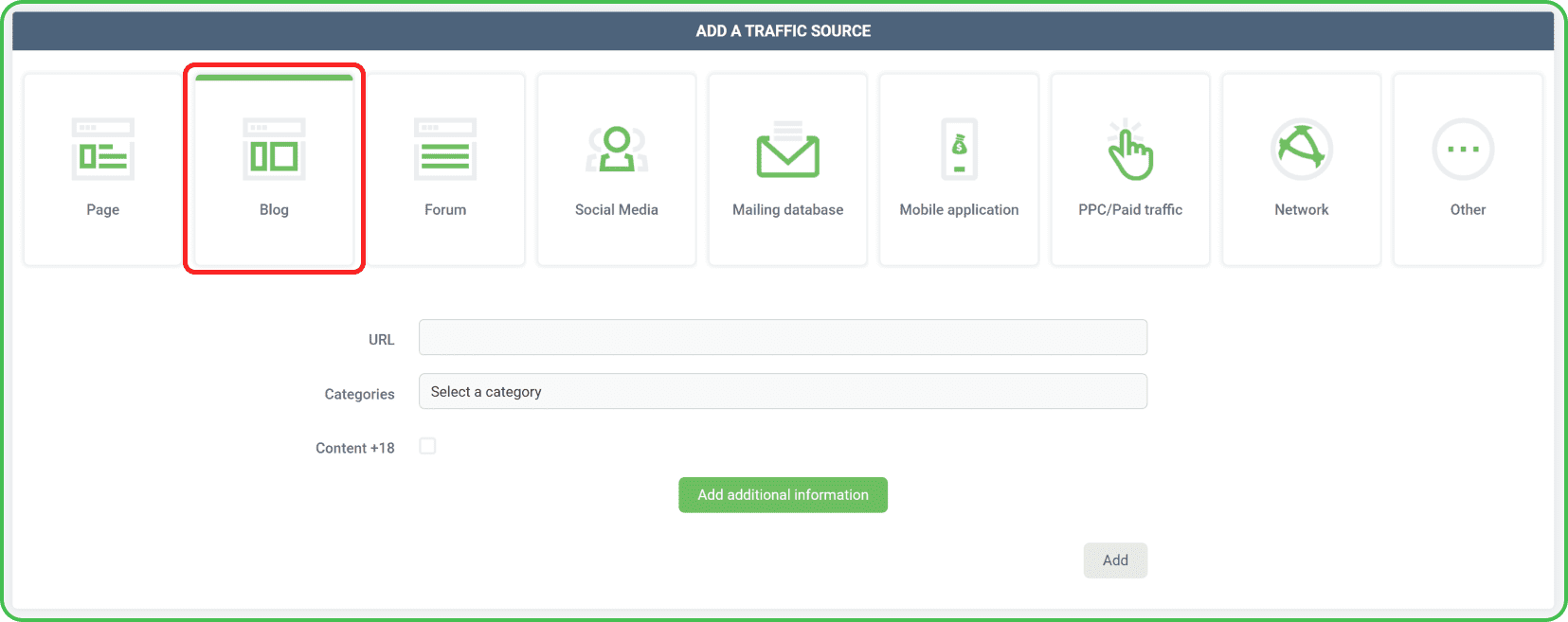 Traffic sources tab